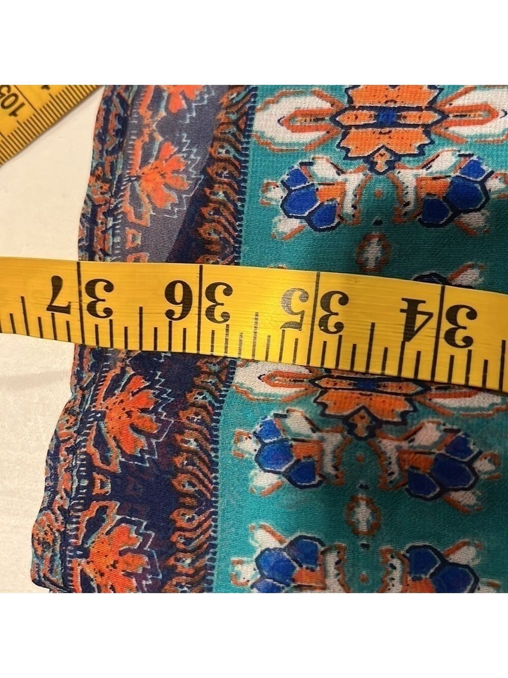 Auw Short Sleeve Key Hole Front Elastic Waist Boho print Dress size medium - Picture 9 of 12